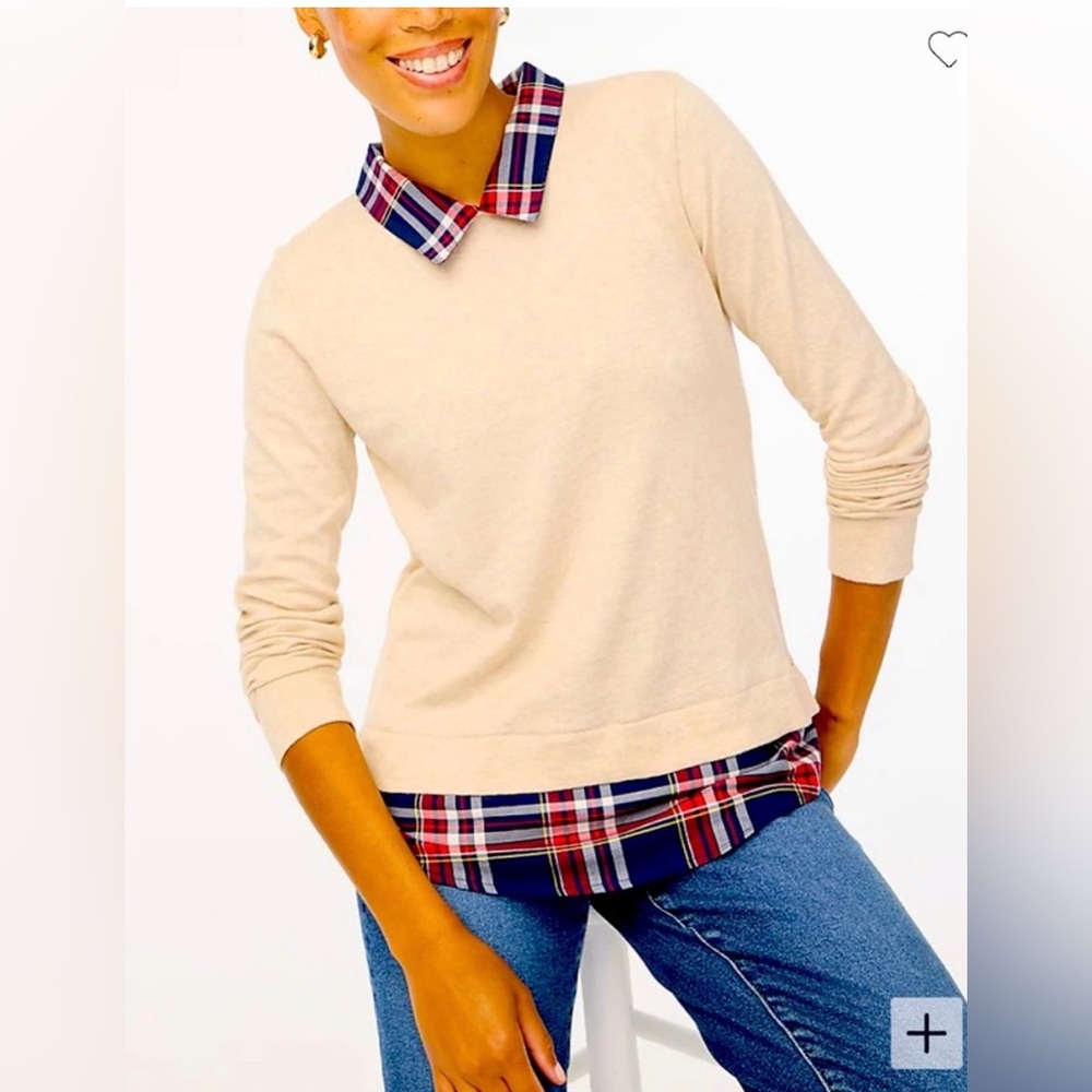 J Crew Women’s Sweater With Plaid Collar NWOT